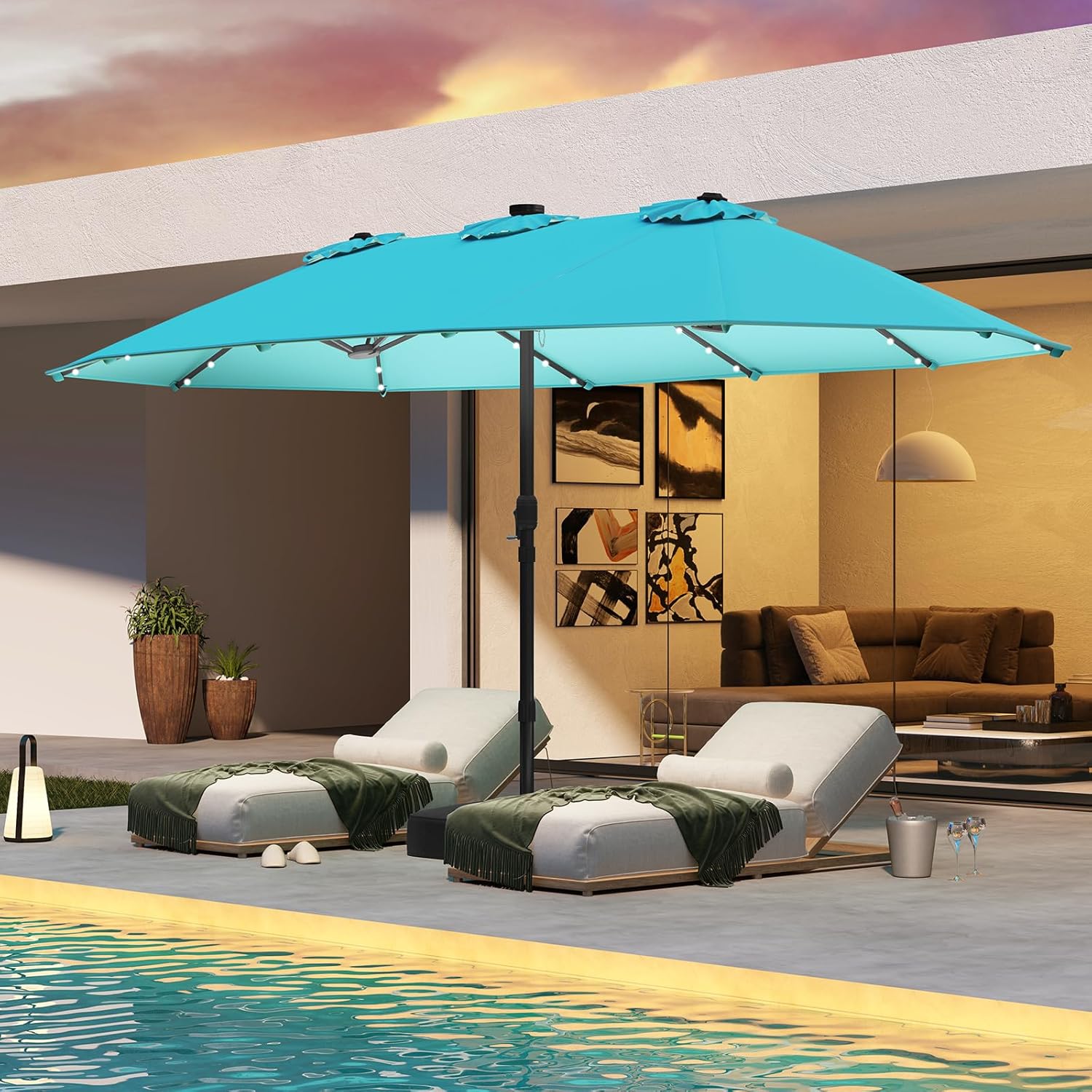 15FT Double-Sided Solar Patio  - огляд і ціна Outdoor Furniture With Umbrella