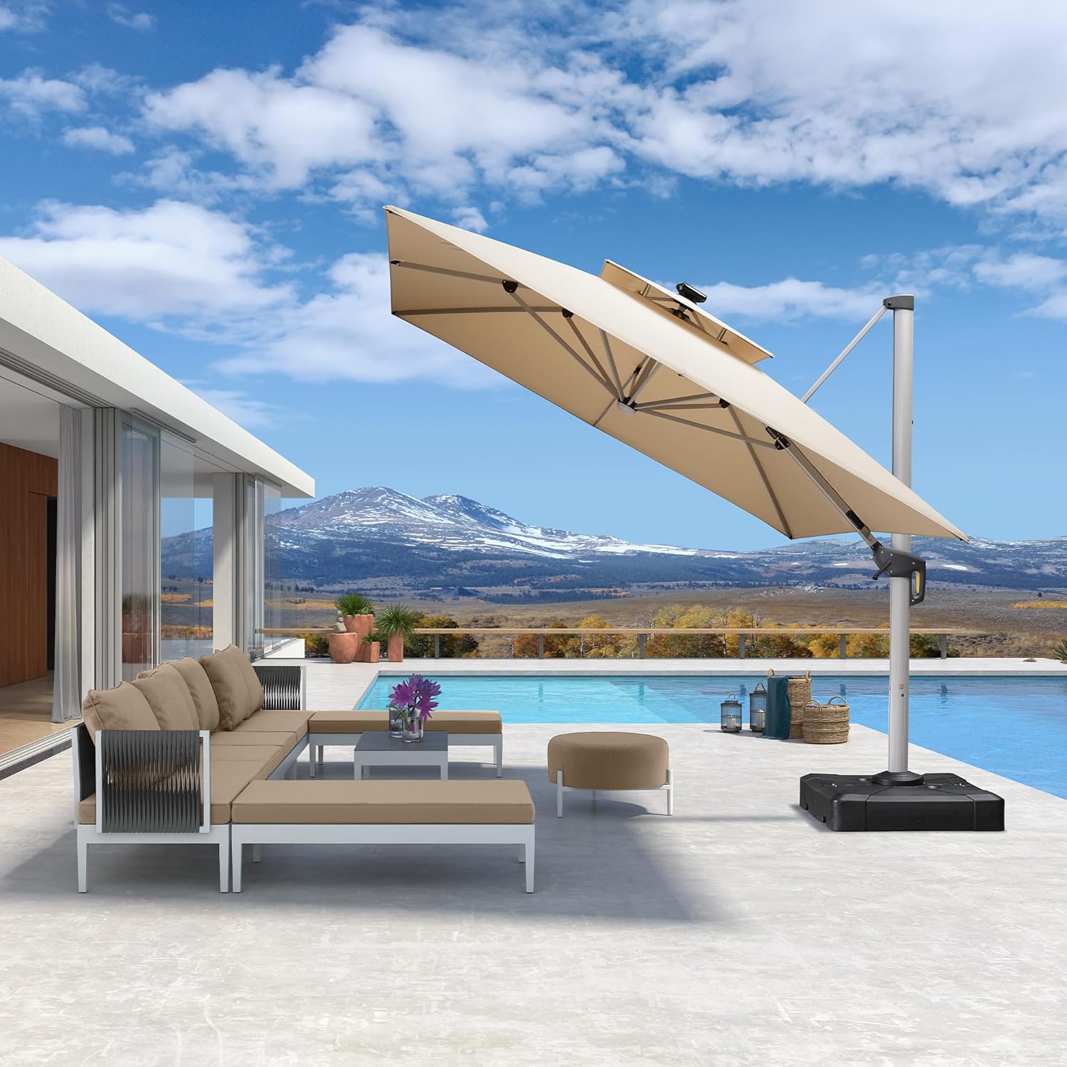 10' X 13' Double Top Deluxe So - огляд і ціна Outdoor Furniture With Umbrella